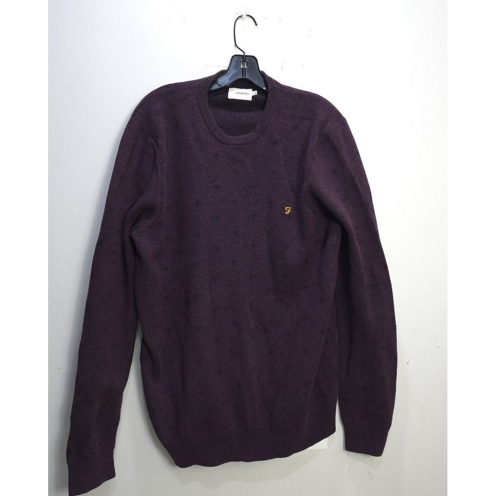 Farah Sweater Mens Purple Wool Modern‎ Fit Jumper Knit 2XL XXL Solid Round Neck